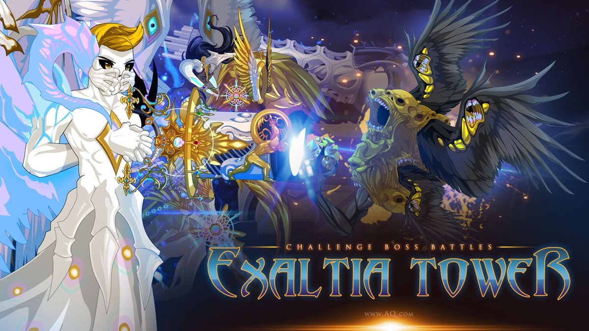 Challenge boss mechanics are BACK! Grab your guildmates or a group of friends and battle through a gauntlet of monsters and ultra challenge bosses drawn from the DragonFable dimension's Exaltia Tower this weekend at AQ.com