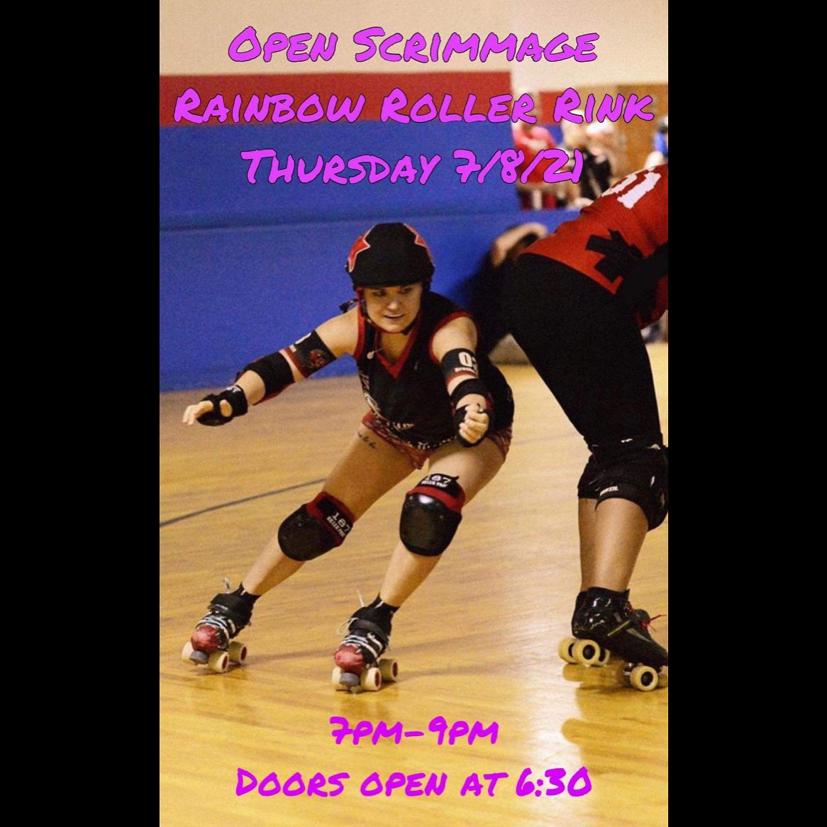 We have an open scrimmage this next Thursday from 7-9! Bust out those pads, loosen up those trucks, and slap on a helmet! We are going to have some fun! Oh, and don’t forget your mouth guard… See you there! #derby #rollerderby #derbyscrimmage #scrimmage #suitup #comeoutandplay