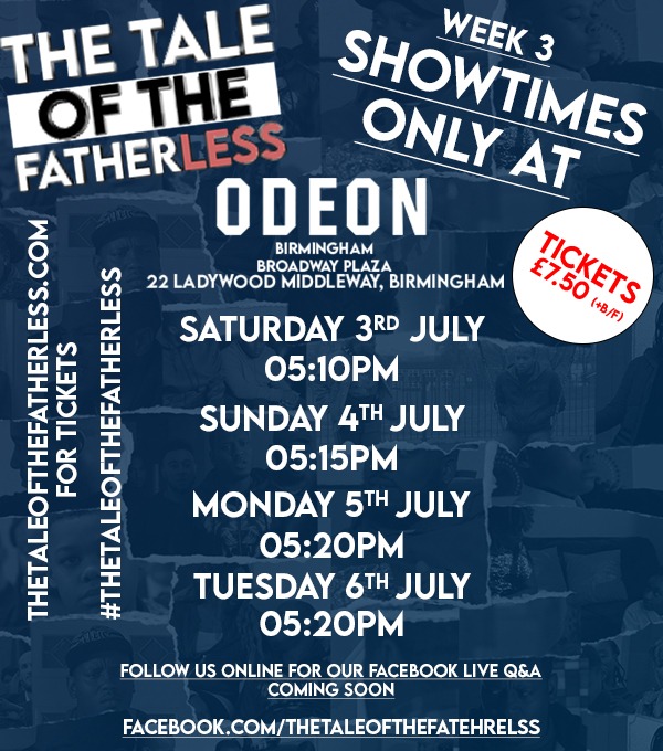 ChrisJae_Acts's tweet photo. Week 3 Extension ๐ thanks to @ODEONCinemas ๐๐พ
๐ Trailer and tickets via link below
https://t.co/NgouIEfTCx
โญ 9.4 RATING ON #IMDB
๐บ Covered on the 18th May 2021 on #BBCMidlandsNewsToday @BBCNews
#TheTaleOfTheFatherless #Odeon https://t.co/EO9CF6IdxV