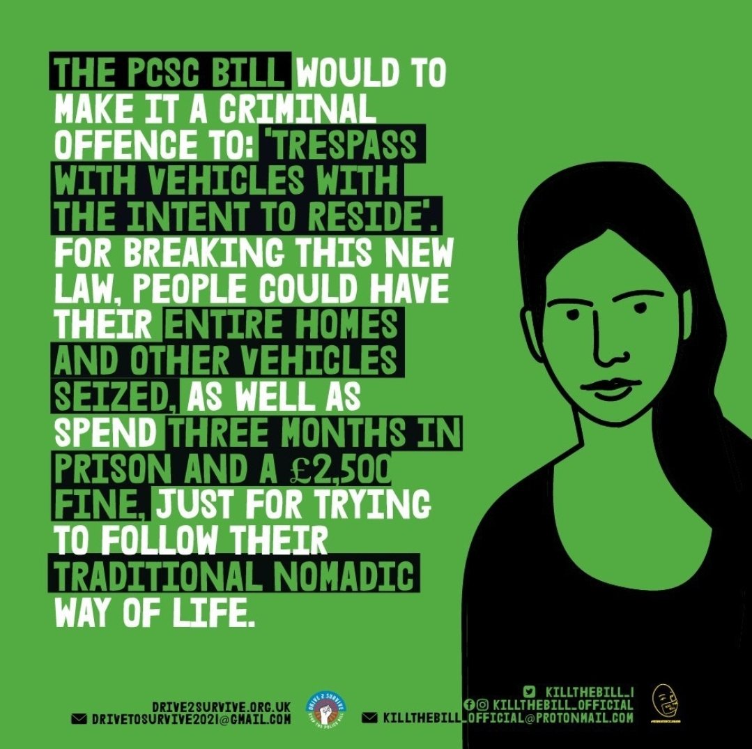 killthebill_1's tweet photo. The Police Bill is a barely disguised attempt to culturally cleanse / eradicate one of the oldest standing traditional cultures in the UK.

Part of this country’s history since the 1500’s is the GRT (Gypsy, Roma, Traveller) community. We'll be there ✊🏿
#Drive2Survive
#KillTheBill https://t.co/N6ABP6vw37