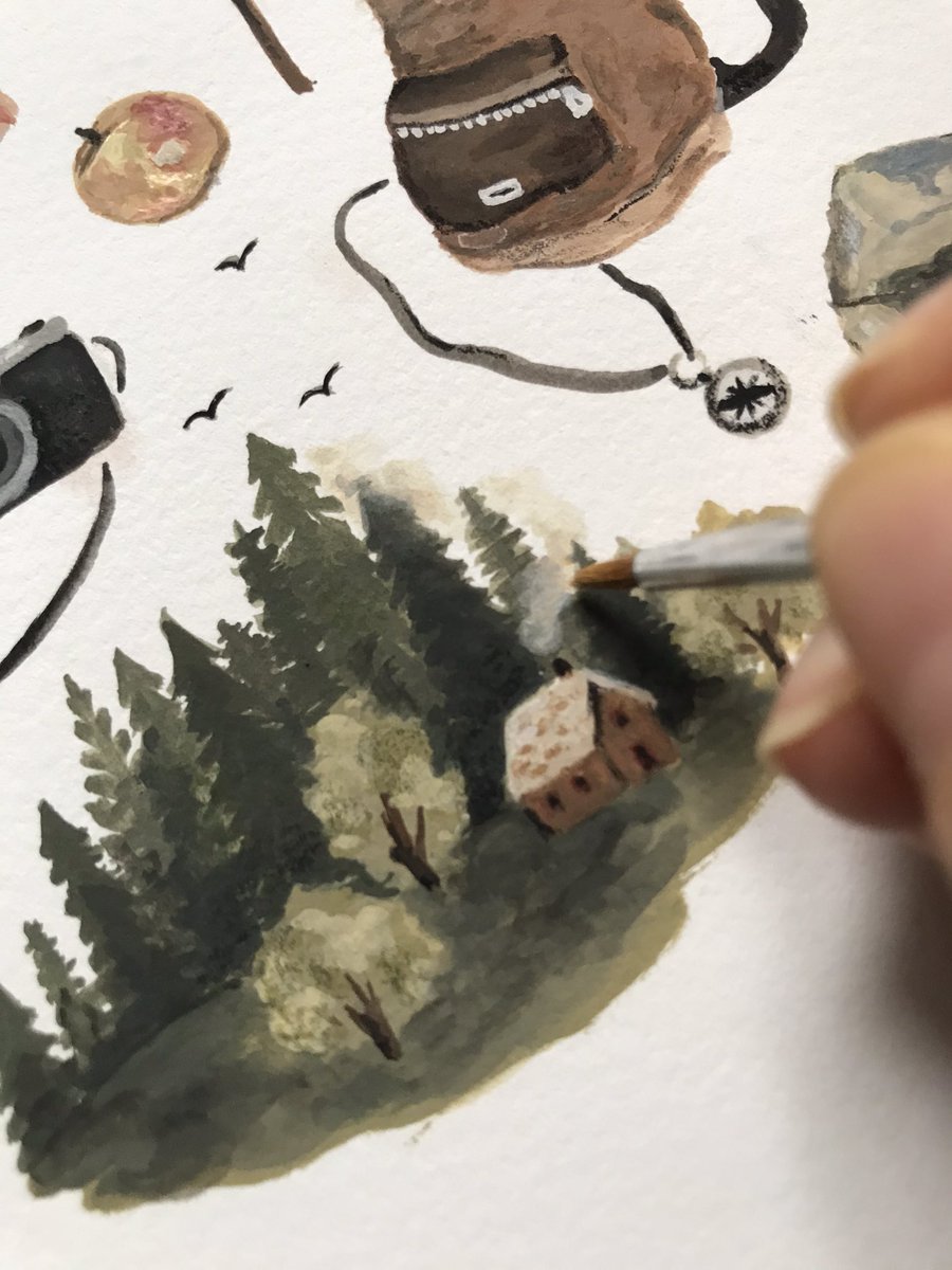 studiosatsch's tweet photo. I love drawing nature - especially little houses in the middle of nowhere!🌲
 #EnchantingPlantsAndTrees https://t.co/UTDDEnZHdd