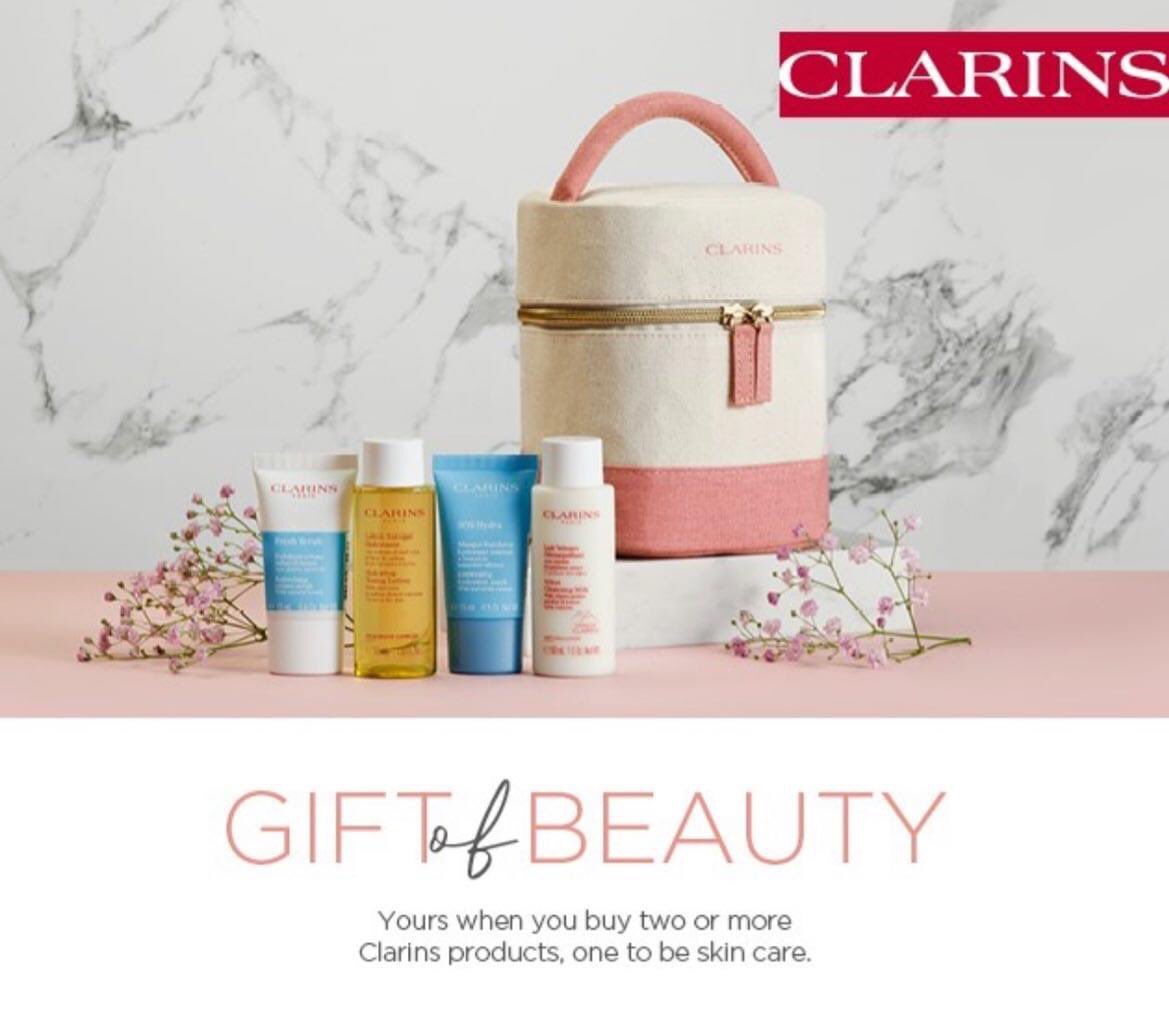 Sandersons on X: Shop Clarins and receive the ultimate free gift, purchase  2 Clarins products 1 to be skincare to take this free Clarins bag with  product mini's home 💫 📍Fox Valley