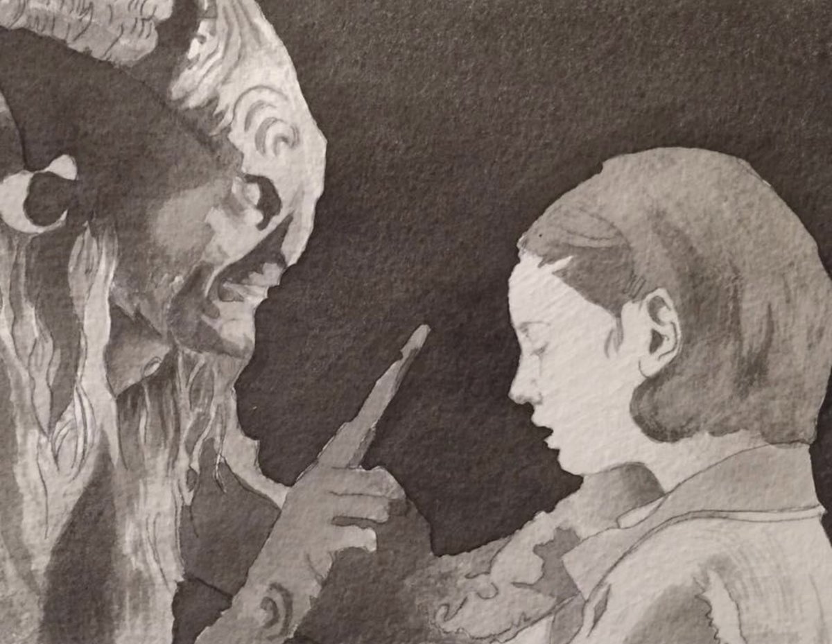 nidhoggr's tweet photo. Pan and Ofelia. Ink. @RealGDT 
#fanart #ink #panslabyrinth #ellaberintodelfauno #ofelia #pan #guiellermodeltoro #fauno #faun #painting https://t.co/qtIeipguYE