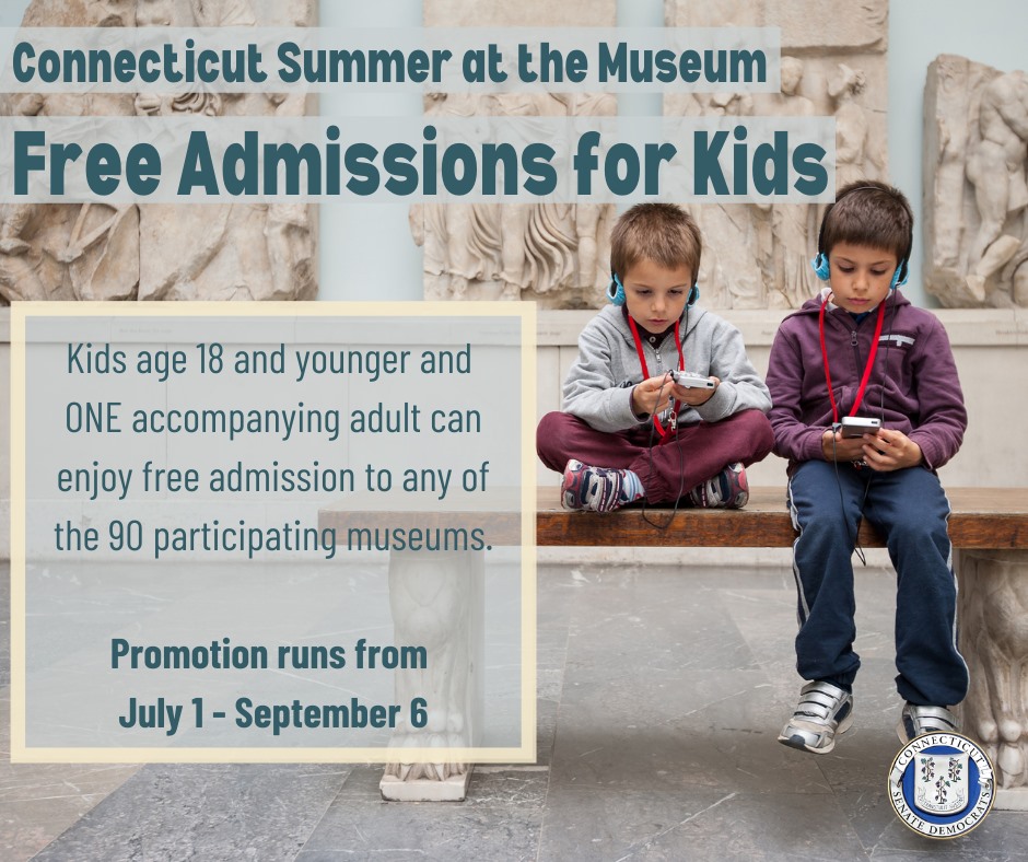 Through Labor Day weekend, children 18 and under can visit CT museums free of charge through the Summer at the Museum program.

Click here for a full list: bit.ly/3yc3FPI
