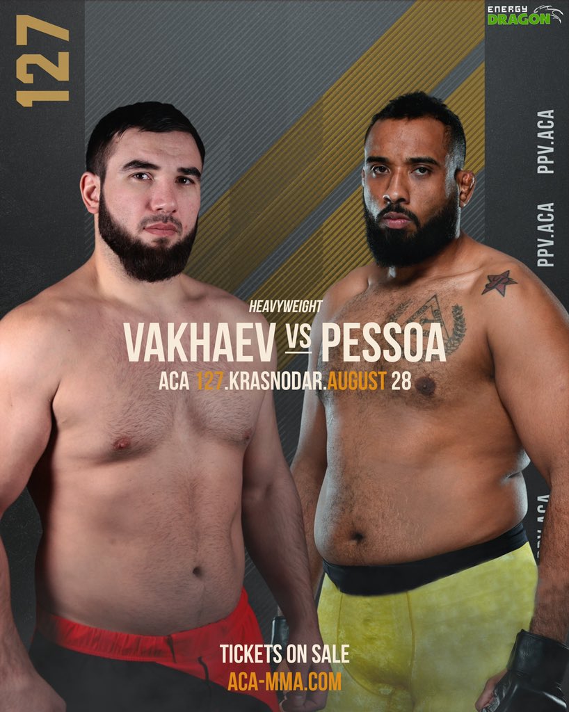 🔥 ACA 127 promises to be the on of the best events in this year! Former ACA heavyweight champion Mukhumat Vakhaev returns on the upcoming event in Krasnodar against a knockout artist from Brazil - Raphael Pessoa - Bebezão.
