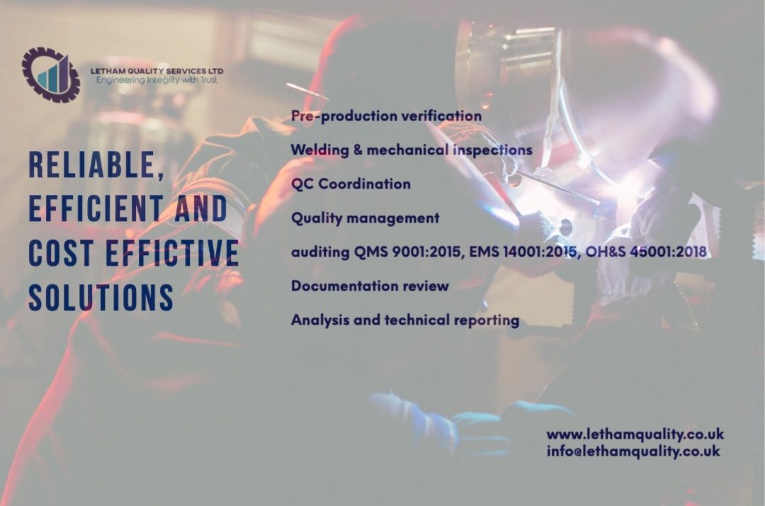 Visit our website for information on our services and more!
#auditing #subsea #Welding#fabrication#inspector#forge#pipe#bends#NDT
#engineering#CSWIP#Quality
#mechanical#MRB#expedite

lethamquality.co.uk