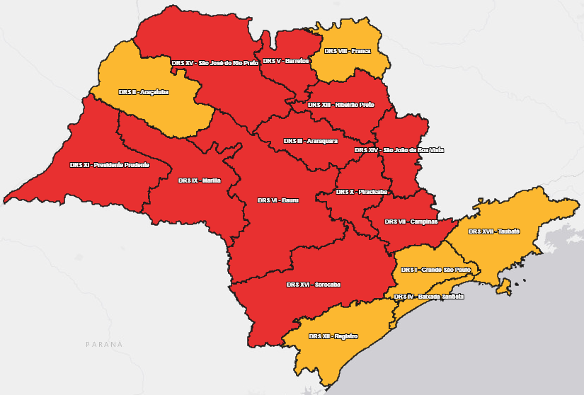 plano_sp's tweet photo. 02/07/2021 - Como o estado estaria classificado com o cálculo padrão dos indicadores desta data.

#planosp #COVID19 #coronavirus #sp #planosaopaulo  #grandesp #aracatuba #baixadasantista #franca #registro #taubate https://t.co/RCRnxq1ATO