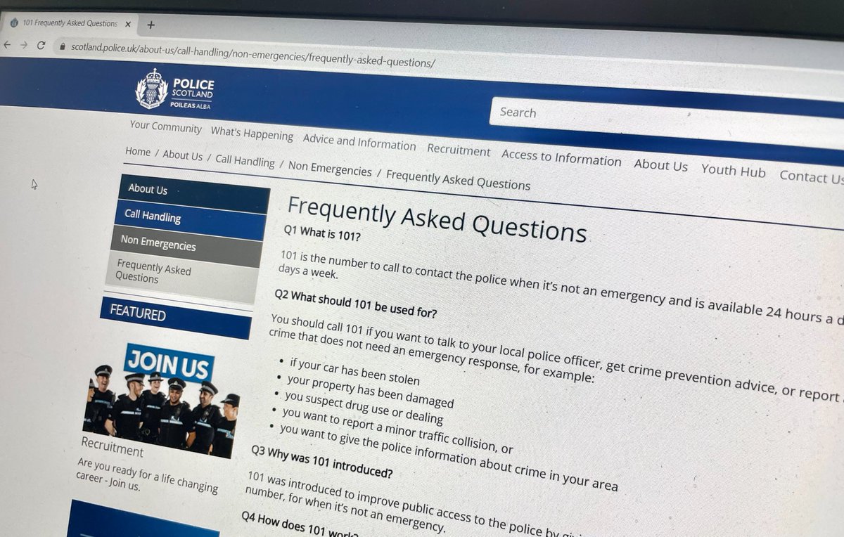 Looking for some quick policing related advice? Our website has a FAQ section which can help 👉: ow.ly/jjnu50Fnvzz

You can also find out lots of advice on keeping safe. More info here : ow.ly/GneK50Fnvzy

Think before you dial 🚔. Misuse of 101/999 could cost lives.