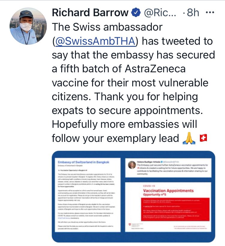 CurtisSChin's tweet image. As @POTUS, @GayleSmith &amp;amp; @SecBlinken prove unwilling &amp;amp;/or unable to assist US #veterans  &amp;amp; other vulnerable #AmericansAbroad in #Thailand &amp;amp; elsewhere w/ #covid19 vaccines, #Switzerland, #France &amp;amp; #China help their own citizens. Read more. #FF @RichardBarrow &amp;amp; @ThaiNewsReports