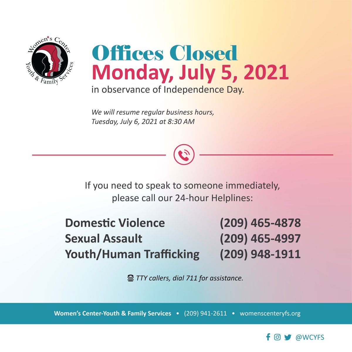 WCYFS's tweet photo. Know that #WeAreHereToHelp even if our offices are closed. To speak to someone today, call our 24-hour Helplines. #WCYFS #Helpline #Support #Community #Resources #Help #Crisis #Advocate https://t.co/68ZsMch7ZV