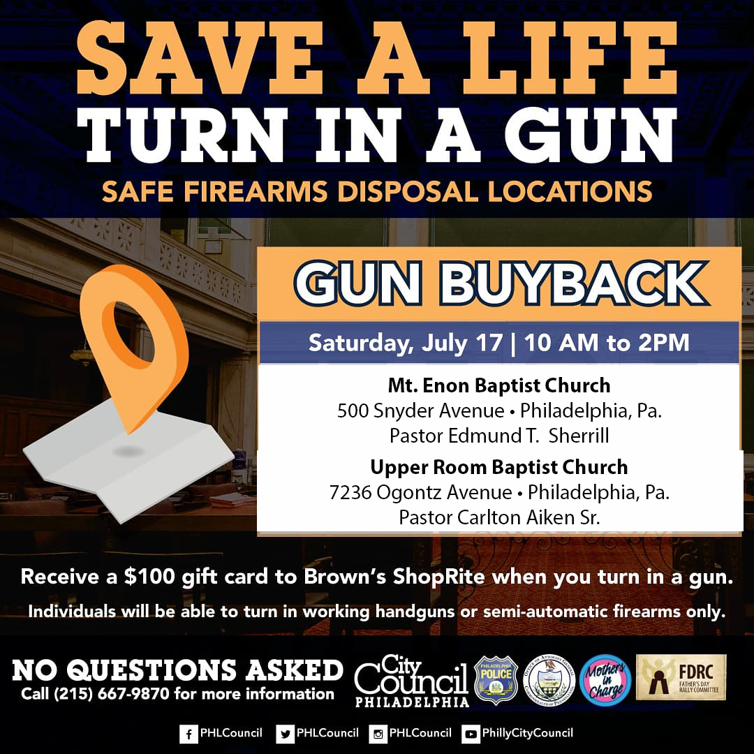 Spread the word, Philly: #gunbuyback. Don't let firearms you don't need end up lost or stolen or as part of a tragedy.