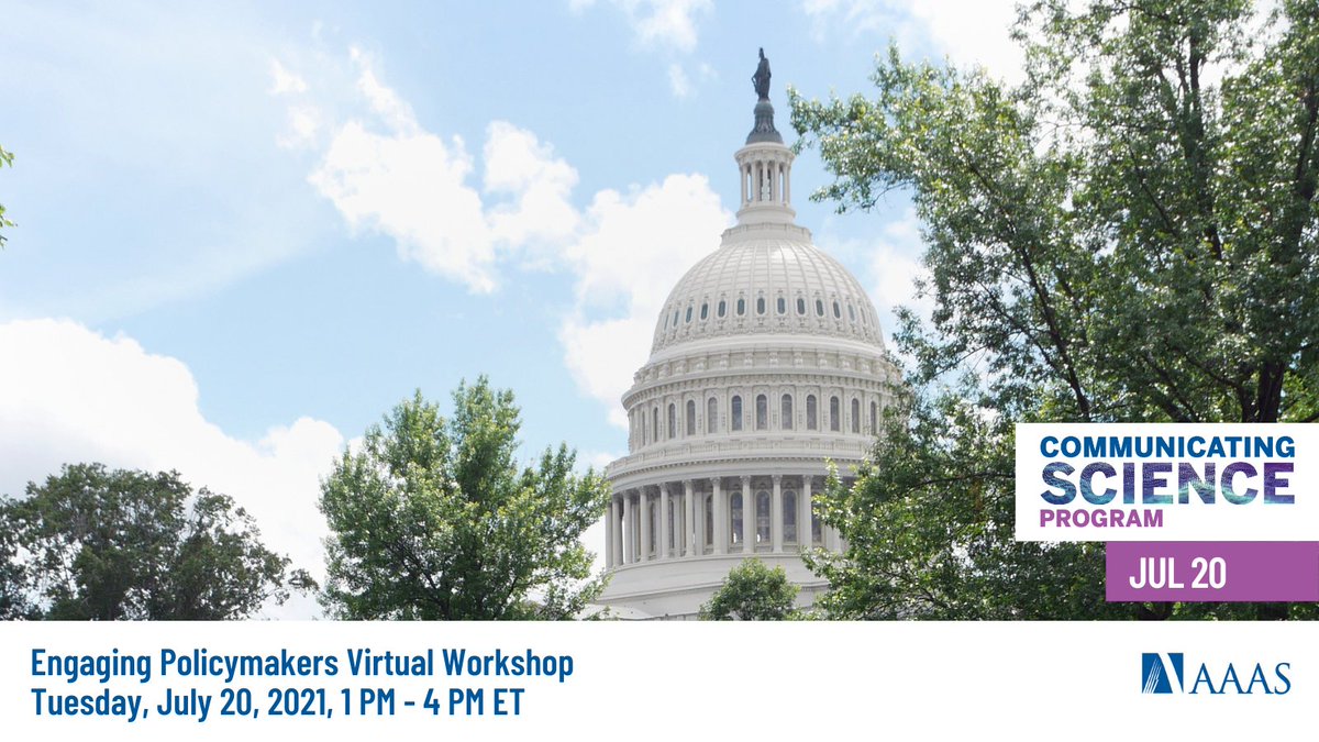 Before you #SciEngage with a policymaker, do your homework!

Our 3-hr workshop explains the policy landscape and where/how policy happens to help scientists &amp; engineers identify their roles in decision-making.

Join us 7/20 at 1 pm ET! Registration ($125): attendee.gototraining.com/r/870419845341…