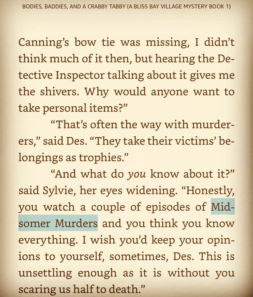 Had a good laugh because I love the show. Actually #MidsomerMurders is on my TV as background while I read.  #Roku #reading #BritishMysteries #whodoneit #kindlebooks