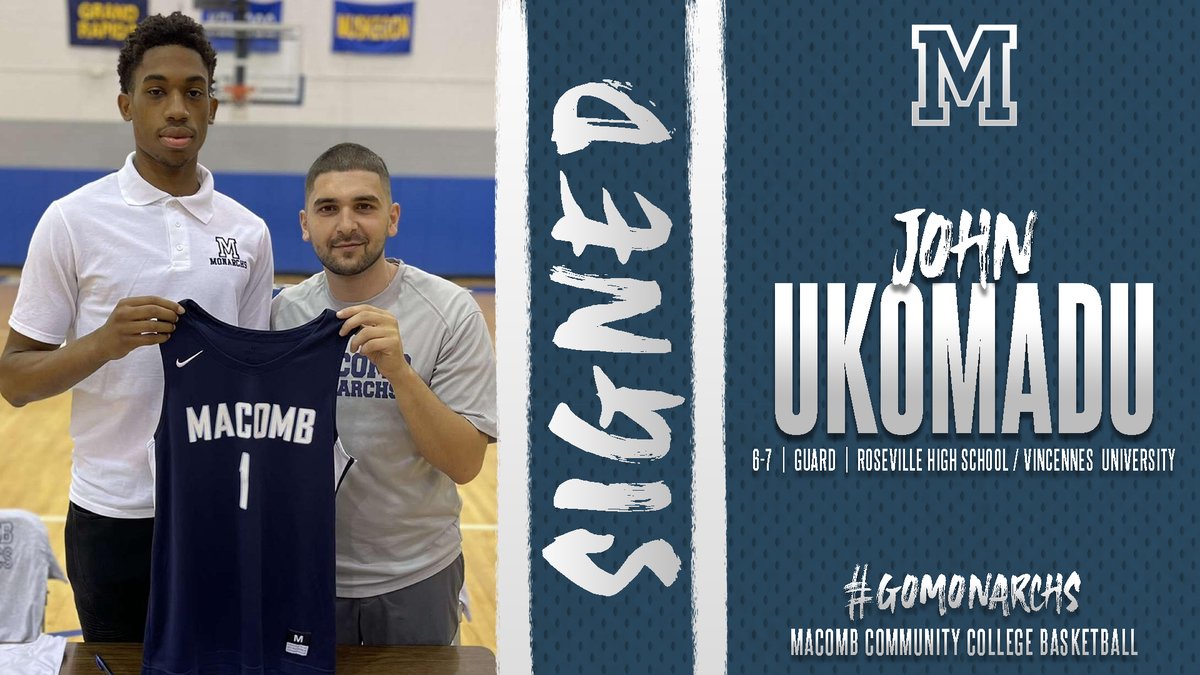 MacombMonarchs's tweet photo. 🖊️MBB SIGNING🖊️

Former @RHSBasketball1 standout John Ukomadu is coming 𝑯𝑶𝑴𝑬! Welcome to Macomb, @clutch__j! 

Congrats to @coach_niz on his first signing—the first of many! Let's get to work!😤

#GoMonarchs🏀
#GBED💪 https://t.co/gxsDPVNcXg