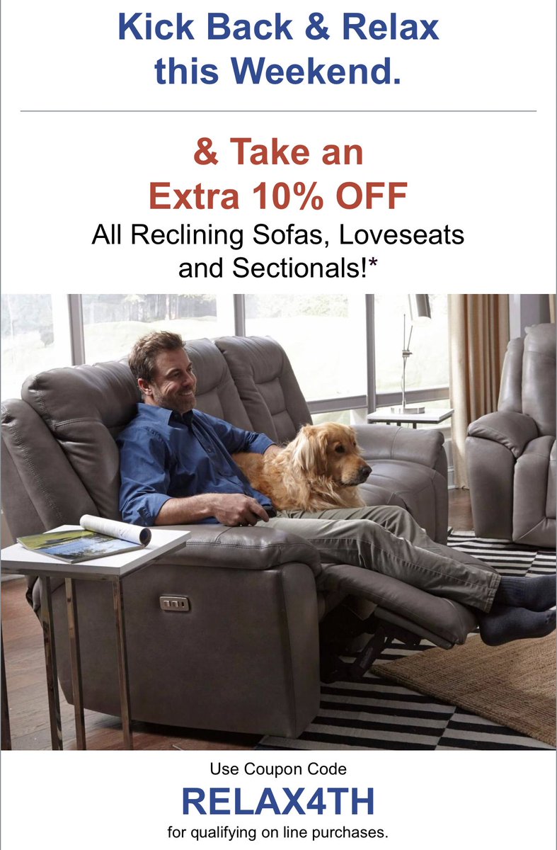 This weekend only! Save an extra 10% on reclining sofas, loveseats and sectionals.