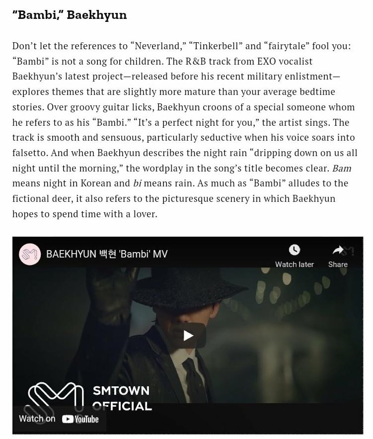 exolsilver_'s tweet photo. وفقاً لـ TIME Magazine فأن اغنية بيكهيون Bambi احتلت المرتبة الثالثة لأفضل أغاني الكيبوب لعام 2021 حتى الان :
@weareoneEXO 
İrem https://t.co/vubMDyUo6u
