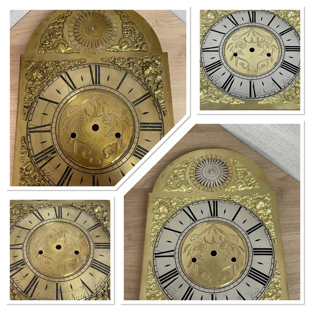 clockrepairuk's tweet photo. Here is the dial from the 8 day grandfather clock movement done recently. Brass dial cleaned. Rings resilvered and numerals rewaxed https://t.co/7u3yI55QuL