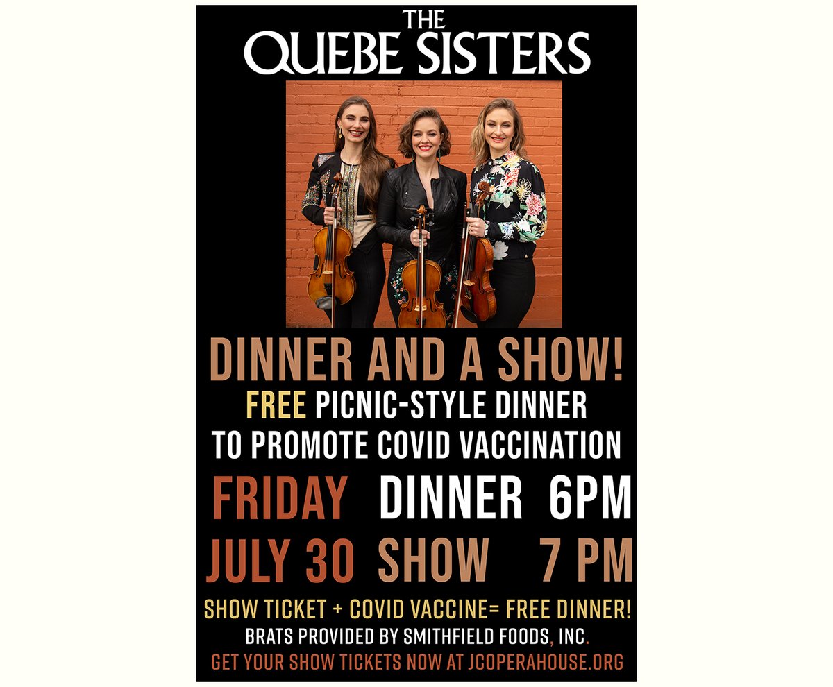 If you have a ticket and are vaccinated, join us before the The Quebe Sisters show in the Montgomery Rehearsal Hall for a free Picnic-and-Mingle! Get your ticket now! ci.ovationtix.com/35615/producti…