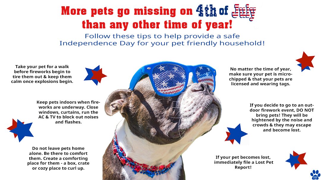 As we head into the holiday weekend please keep the health and safety of our furry friends in mind! 💥🇺🇸

#4thofJuly #fortheloveofpets