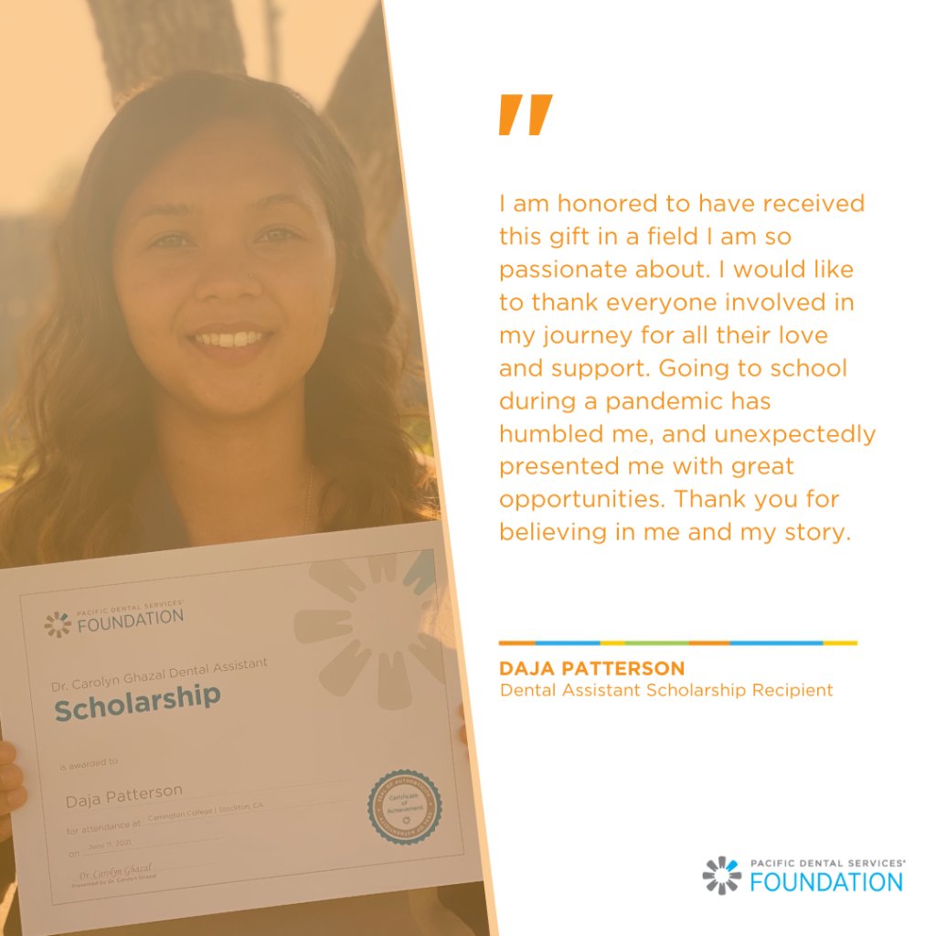 Daja was inspired at a young age to become a dental assistant, so that she could help others achieve proper oral healthcare. As Daja begins her journey in the dental field she is eager to transform not only her patient's smiles but also their lives.