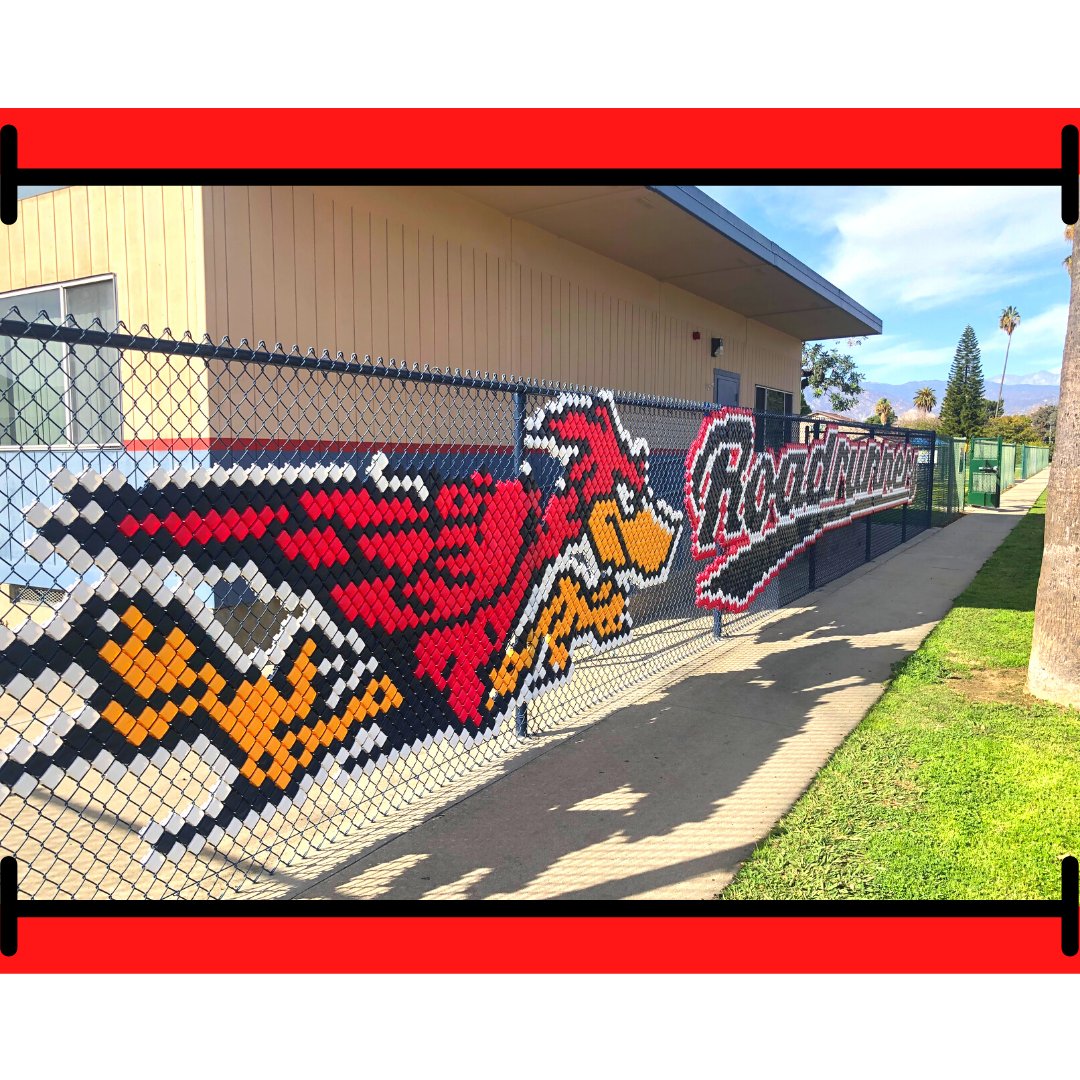 How we look when the clock hits 5:00 on a Friday 🤣

Running Roadrunners!
Custom Letters are 6' 
Custom Logo at 6' 
[RED #111, YELLOW GOLD, #116, BLACK #115, WHITE #101]