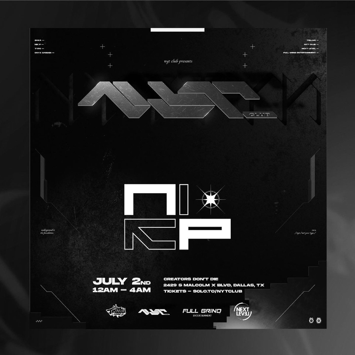 nikpbeats's tweet photo. DALLAS — so excited to play tonight with my boy @soundslikesaka for @thenytclub — got the homies @feelsomeTYPOway, @GEARWasHere, and @onyxgarden on support. Catch my set at 2 AM, and a b2b at 4 AM — we going hard to celebrate Saka’s birthday⛓

Tickets → https://t.co/46vfn1GG2t https://t.co/YFciBWQSZA