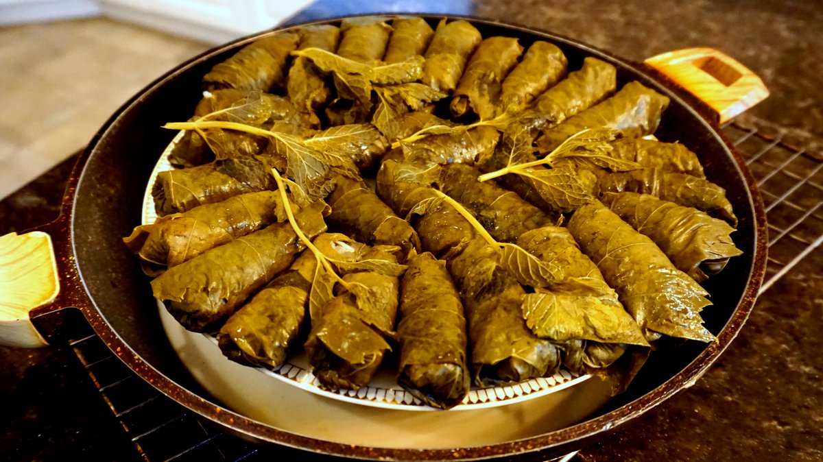 BobtMgb's tweet photo. Well that's it I'm done cooking for today, I picked the vine leaves this morning, blanched them and then cooked the Dolmas for the weekend.
One happy bunny as I do like them so does the family, it will go well with the BBQ :-) #Turkishfood #dolmas #dolmasi #vineleaves https://t.co/mICdGLuMur