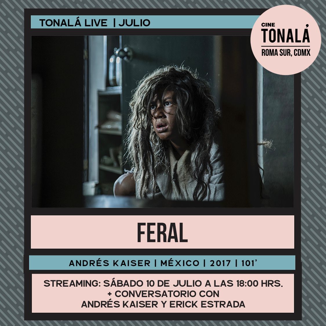 cinetonala's tweet photo. #CineVirtual (streaming)📽️🏡
⭐️FERAL⭐️ (+ conversatorio con su director)
"Feral no busca el horror de lo sobrenatural, sino el horror de los hombres y, muy particularmente, el horror de nuestra realidad mexicana."
😈
Boletos🎟️ https://t.co/UdqpVU4zgz
#TonaláLive https://t.co/JhNM8oHpn9