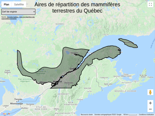geopratic's tweet photo. Une carte des aires de répartitions de mammifères terrestres du Québec https://t.co/q2xKssHCSy https://t.co/jWyNI1nNxT