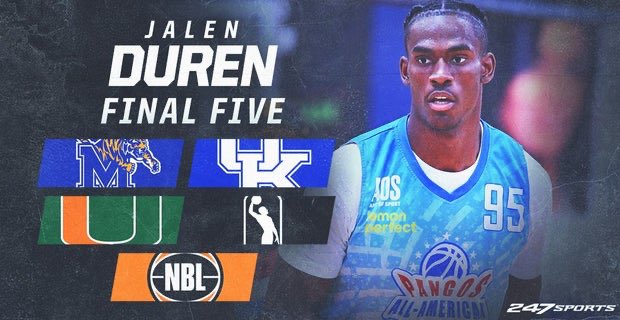 TravisBranham_'s tweet photo. Jalen Duren, newly minted No. 1 overall prospect in the 2022 class, has cut his list down to five, he tells @247Sports.

Options: G League, Kentucky, Memphis, Miami and the NBL. || Breakdown: https://t.co/RAsSsuX25X https://t.co/qo1Biesp1O