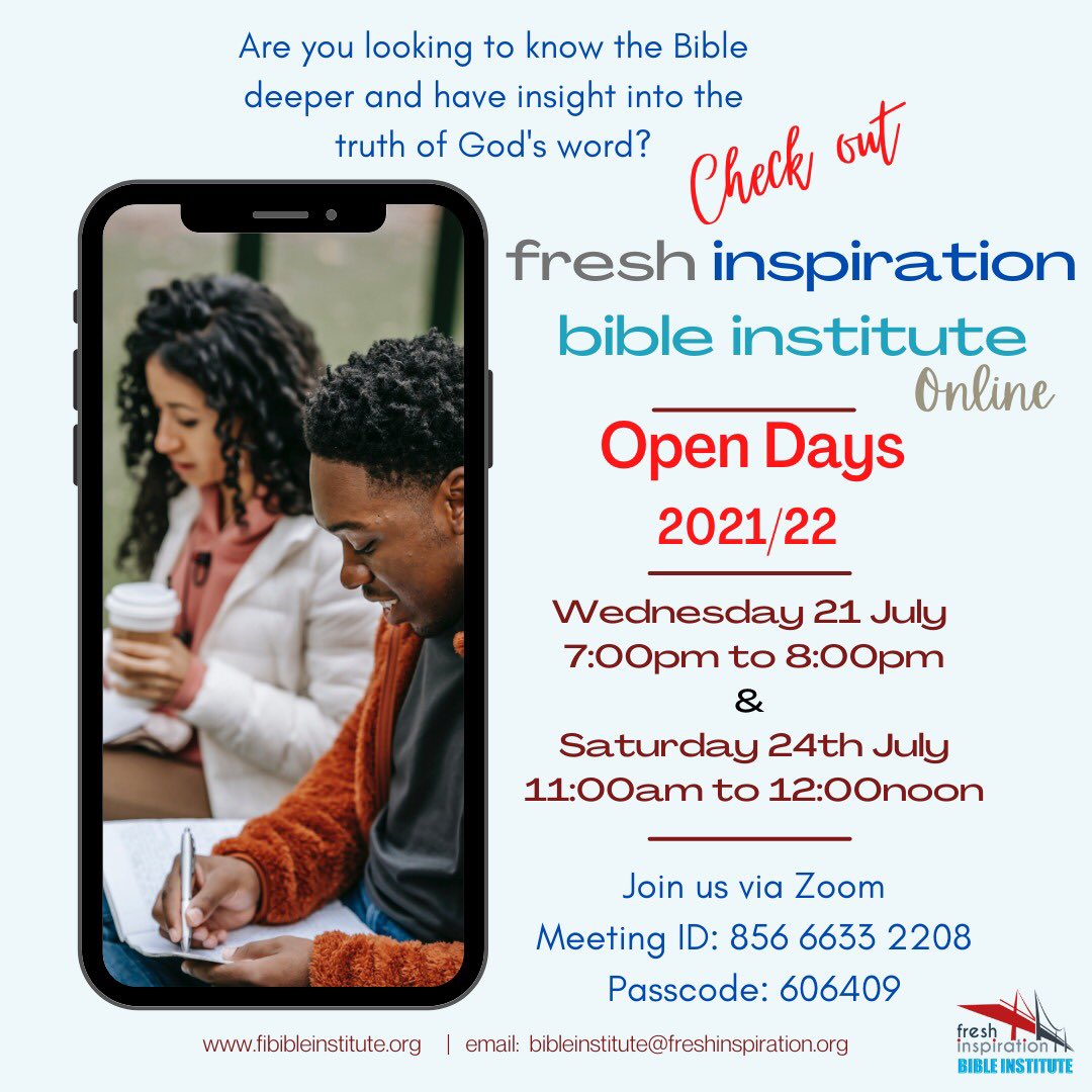 fi_bible's tweet photo. Check out Fresh Inspiration Bible Institute Open days. Dig deeper into truth of God’s word. https://t.co/sAvzjfqhaT