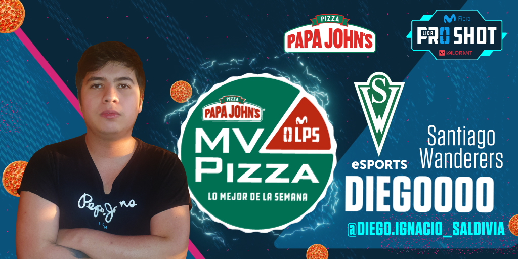 GameClubcl's tweet photo. En esta tercera jornada de la #LigaMovistarFibraProShot nominamos a #diegooo de @SWeSportsLA como nuestro #MVPIZZA 👏
Usa el código MVPIZZA en tu App @papajohnschile obtén 20% de descuento y participa por una #PlayStation5 🎮🎁😱 https://t.co/iS5JvVU5wc