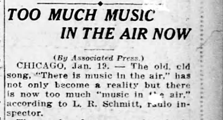TOO MUCH MUSIC IN AIR NOW - Herald and Review, 1922