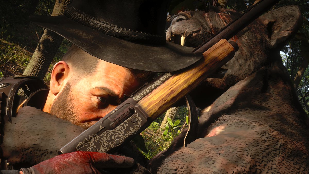 GoatKing22's tweet photo. Fear @RockstarGames #RDR2 #RDRShots #ARTSSnapmatic #LostSoulHunter #LSPhotoStudio #VIP #Nature #Beautiful #Art #Legendary #Giaguaro #MeanKitty #ArthurMorgan #HunterHunted #PS5Share #RedDeadRedemption2 https://t.co/PC7XN9a27o