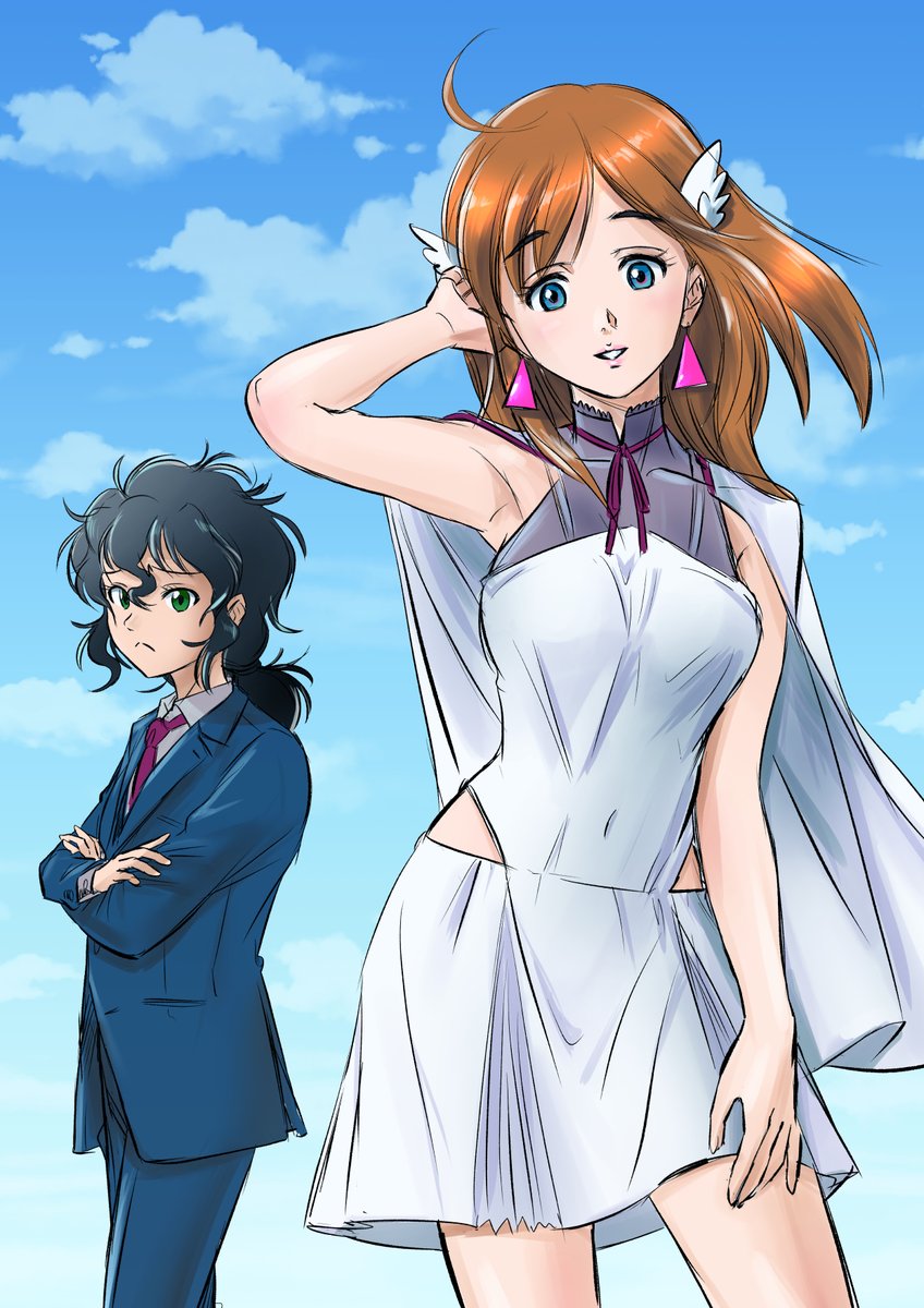 上田麗奈の声で喋る不思議系太眉ヒロインと 彼女に振り回される天然パーマキャラを描 佐久間 正典のイラスト