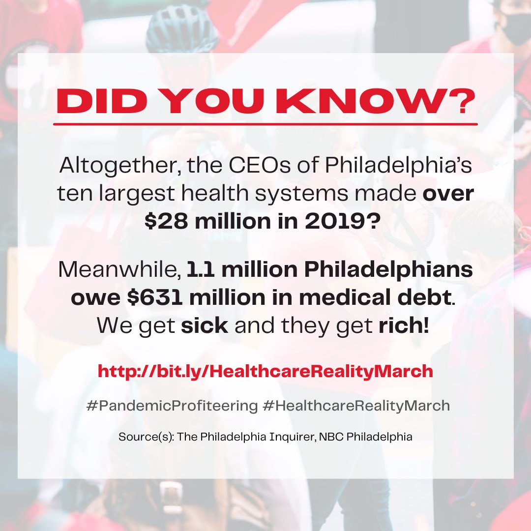 Philadelphia is an epicenter of global healthcare profiteering. Get into step with the Nonviolent Medicaid Army as we make the invisible visible, call out pandemic profiteering, and push for a statewide Public Healthcare Advocate! 
bit.ly/HealthcareReal…