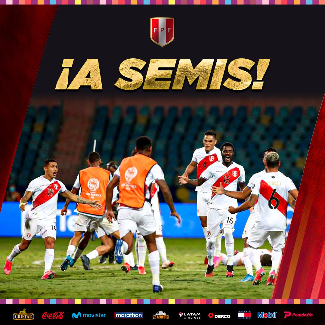 SeleccionPeru's tweet photo. ¡A SEMIS! 🔴⚪️🔴

Nuevamente entre los cuatro mejores del continente. 👊🏻

@SeleccionPeru 🇵🇪 3 (4) - (3) 3 @Albirroja 🇵🇾

#UnidosPorNuestrosColores
#ArribaPerú 💪🏻 https://t.co/D0bQi70Jil
