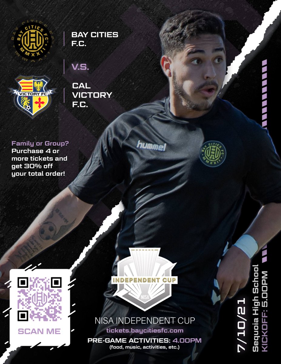 KCWatson's tweet image. Bay Area! Looking for some Saturday evening outdoor family fun? Join us Sat, July 10 in downtown Redwood City as the men's side of the Bay Area's new pro women/men soccer club hits the pitch! Pre-game fun from 4-5; game kicks off at 5. tickets.baycitiesfc.com or shoot the QR code