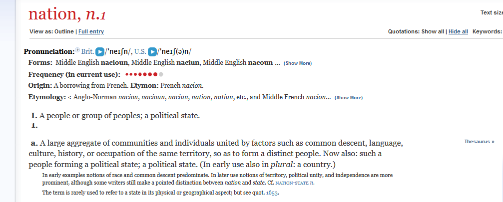OED entry for nation, definition I.1.a