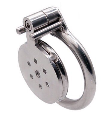 我最喜欢戴的还是大盖平板锁，对龟头的压迫感极强烈！板上的小孔不止是为排尿，也是为了增强痛感，能把龟头上的肉挤出小孔。老婆心疼我，不让我久戴这款，可她能否明白：我对她们的愧疚只能通过这种方式来排解……