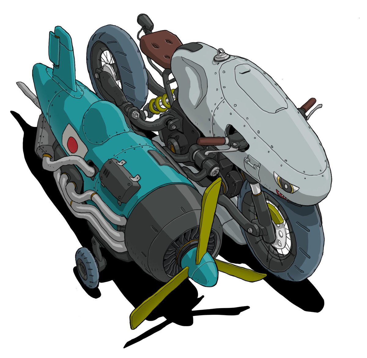 「#メカ #イラスト #illustration
プロペラ式三輪自動車 」|がとりんぐ三等兵のイラスト