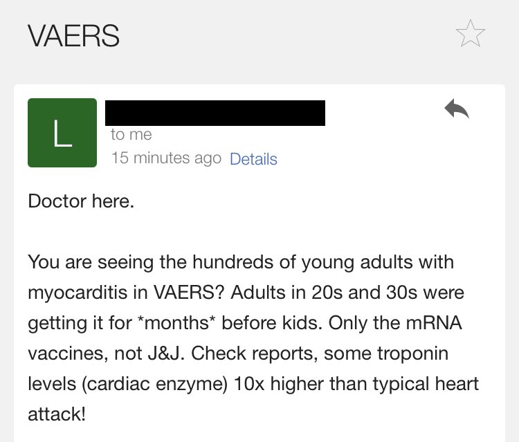 AlexBerenson's tweet photo. From a physician. And yes, she’s a physician. I checked. And yes, she’s right, this disaster is unfolding week by week in VAERS. You can see it yourself.

But our completely sane @CDCDirector said myocarditis is mild and rare. Who ya gonna believe, Dr. Dubs or your lying eyes? https://t.co/hpuswGVZls