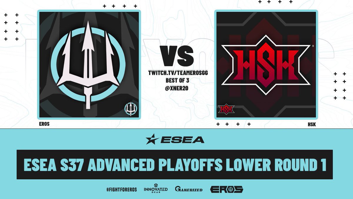 ErosCollective's tweet photo. [#ErosCS] (Advanced Playoffs)

We are live as we take on @HSKingsGG in the first round of the lower brackets in the ESEA Advanced playoffs!

Eros #9 (11-5) vs HSK #16 (10-6)

⏰: LIVE NOW!
🖥️: https://t.co/4D4MqX7ukT
⚔️: @HSKingsGG 
🎙: @xner20 

#FightForEros #GoEros https://t.co/kIwbhwe9KZ