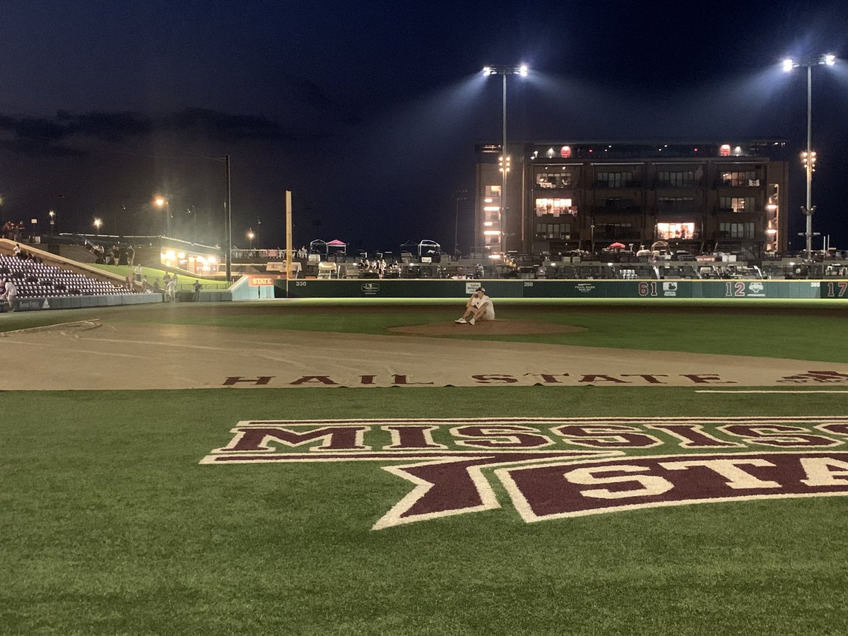 Will Bednar, hours after the National Championship ceremony, sitting on the mound at Dudy Noble.