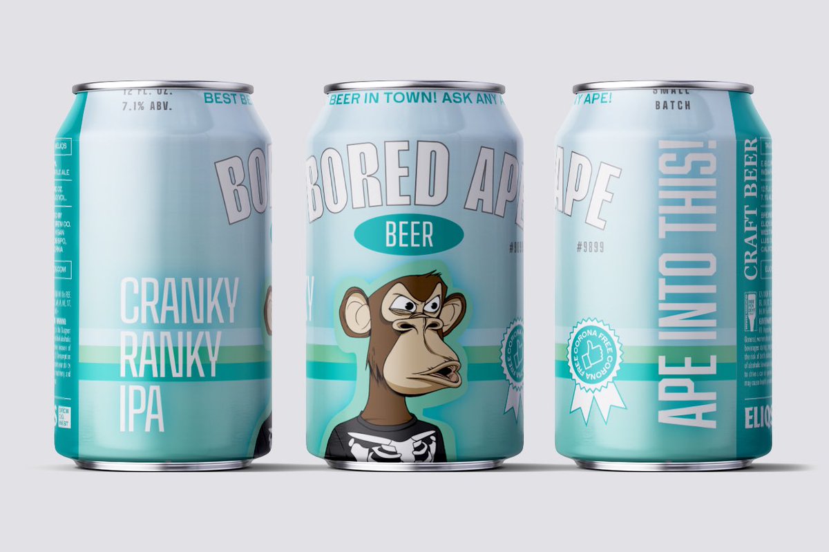 cranky_ranky's tweet photo. 🦍Just in time for summer!! 🦍 

Bored Ape #9899 Beer 🦧 
Cranky Ranky IPA 

With the amazing help from our friends @Bergamis &amp; @MPizziferro who did an epic job in creating this beer with us! 🍺 
#BoredApe9899 #CrankyRankyIPA
@shopEliqs @BoredApeYC #BAYC https://t.co/4732UDCxCq