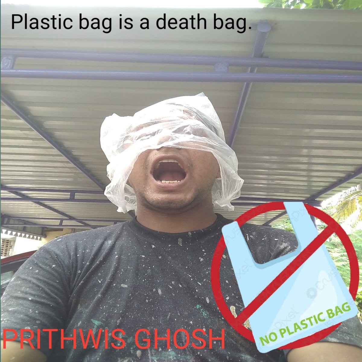 I can't breath. Say no to plastic . Go green save earth. #InternationalPlasticBagFreeDay 2021