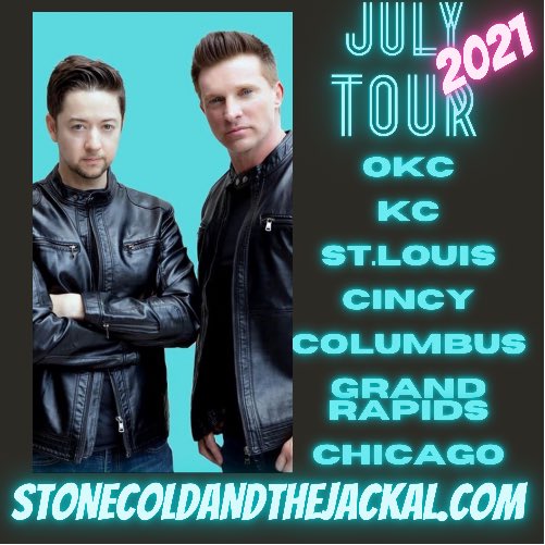 We are ready! Are you?? OKC, KC, ST.LOUIS, CINCY, COLUMBUS, GRAND RAPIDS, CHICAGO .. LET’S GO! Comedy, music, laughs and a Q&A! Stonecoldandthejackal.com/tour for info