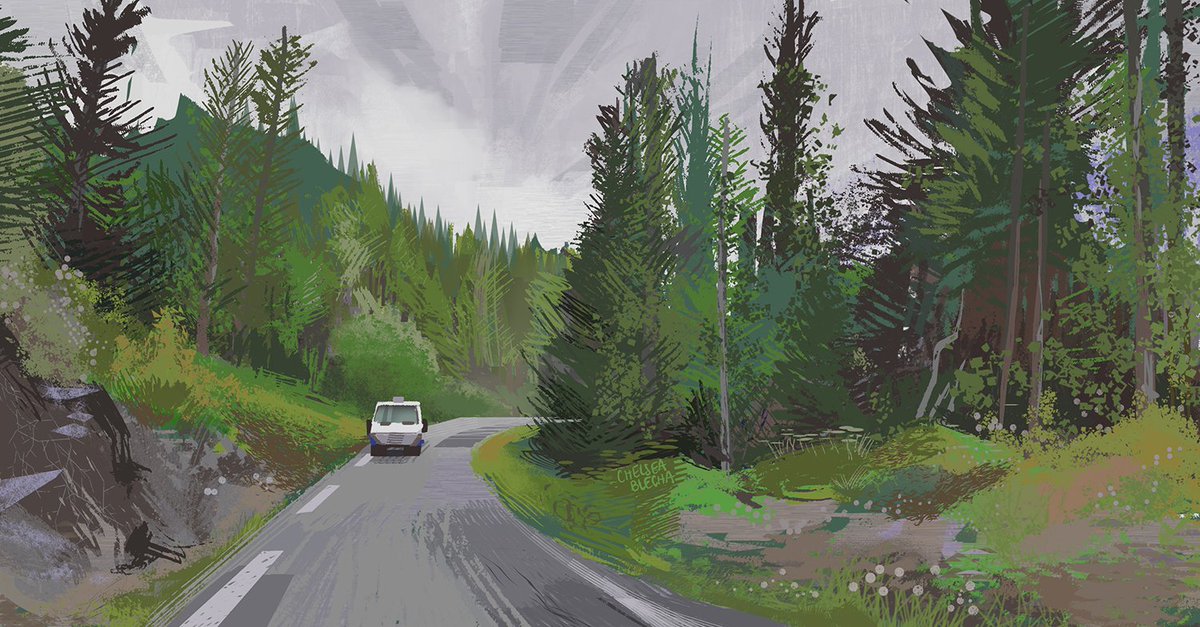 chelseablecha's tweet photo. Overcast drive 🚐💨 #illustration #visdev https://t.co/BsX1LhVpLL
