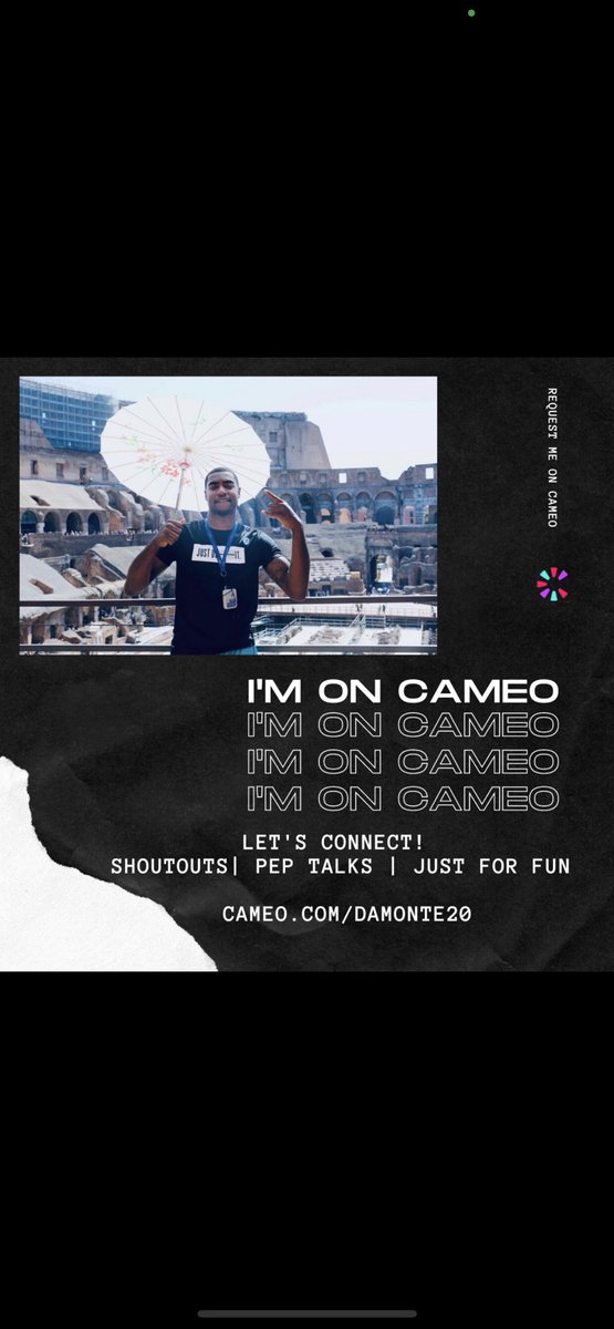 Excited to to join the Cameo family and take the time to talk with everyone. Let's get it!!!!! cameo.com/damonte20