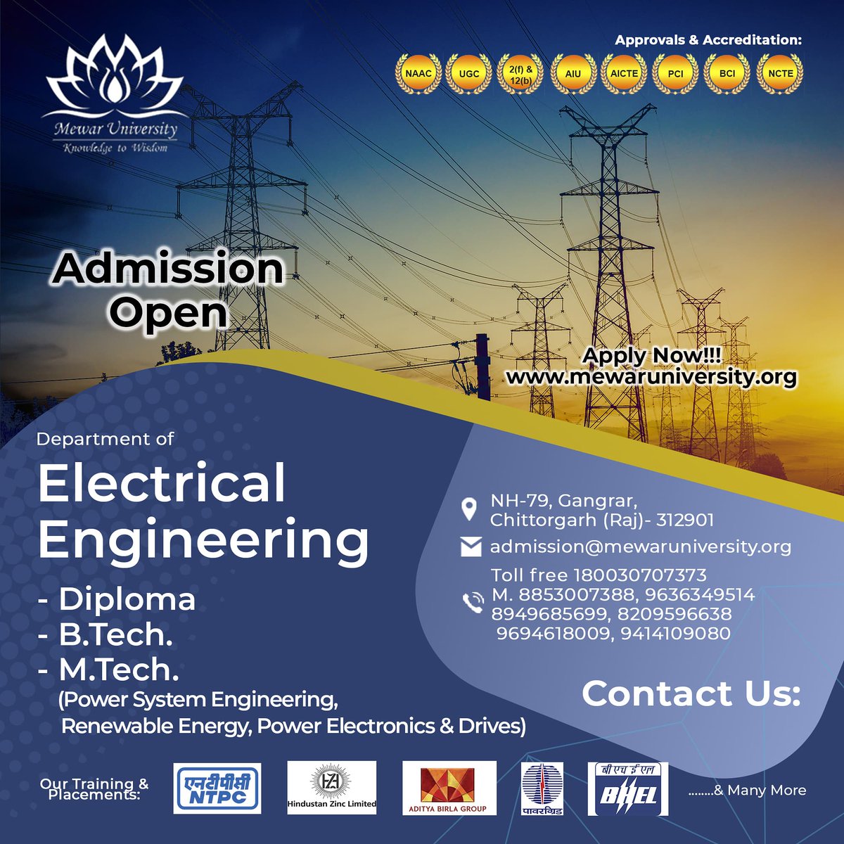 universitymewar's tweet photo. For any information, please #contact to university toll free number: 180030707373 and admission@mewaruniversity.org,
https://t.co/my9w7HMpdR
https://t.co/m0y6HheZCm
#BestUniversity #Admissionopen21-22 #Engineering #SkillIndia #AtmanirbharBharat #Bestedu #Highestplacement https://t.co/iLrxhrDFY7